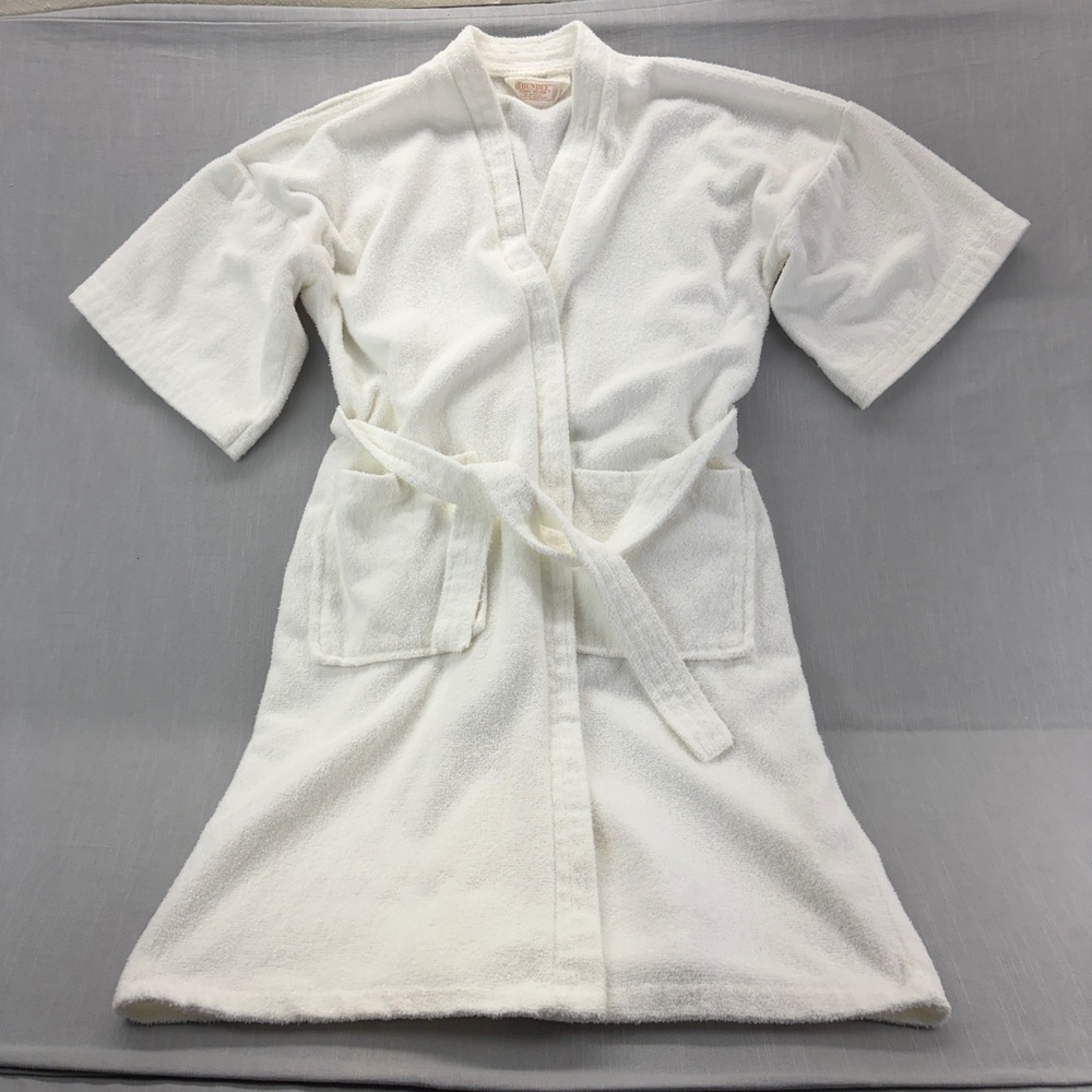 Dundee Bathrobe Unisex One Size Terry Velour White Belted Spa Robe Pockets